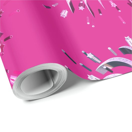 Rosa Lila Sterne Feuerwerk Geschenkpapier (Rolleneckpunkt)