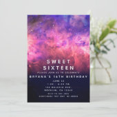 Rosa Lila Sternenhimmel Kosmische Galaxie Sweet 16 Einladung (Stehend Vorderseite)