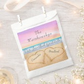 Rosa Lila Strand Hochzeit 2 Herzen in Sand Geschenktütchen (Ausgeschnitten)