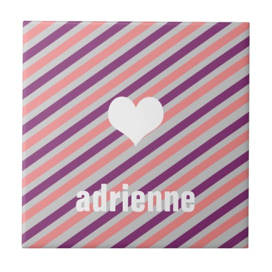 Rosa lila Streifen Herzmoderne Displayplatte Fliese (Vorderseite)