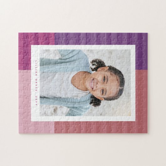 Rosa lila Streifen niedliches personalisiertes Fot Puzzle (Horizontal)