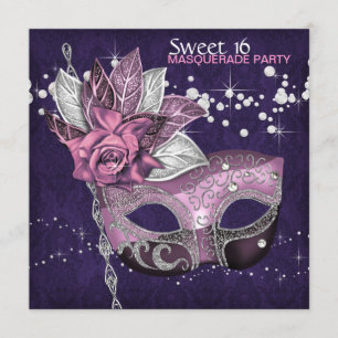 Rosa Lila Süße 16 Maskenball-Party Einladung