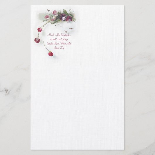 Rosa lila süße Erbsen Briefpapier (Vorderseite)