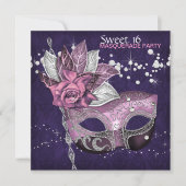 Rosa Lila Sweet 16 Masquerade Party Einladung (Vorderseite)