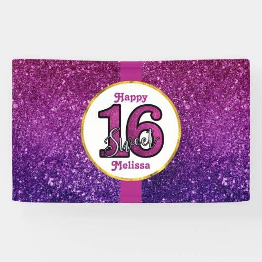 Rosa & Lila Sweet 16 Sparkle Glitzer Edelsteine Banner (Horizontal)