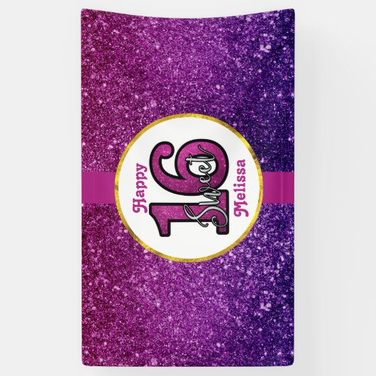 Rosa & Lila Sweet 16 Sparkle Glitzer Edelsteine Banner (Vertikal)
