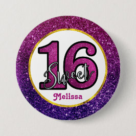 Rosa & Lila Sweet 16 Sparkle Glitzer Edelsteine Button