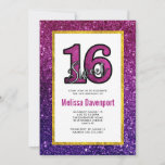 Rosa & Lila Sweet 16 Sparkle Glitzer Edelsteine Einladung<br><div class="desc">Eine elegante und extravagante,  süße 16 Party Einladung. Entworfen mit einem Hintergrund aus glitzerndem Rosa und lila Edelsteinen. Oben platziert ist ein Rechteck mit einem Imitat-Gold-Rahmen. Im Rahmen befinden sich Ihre personalisierten Party-Details sowie ein Bild,  in dem Sweet 16 mit Glitzer und Glitzern im Text steht.</div>