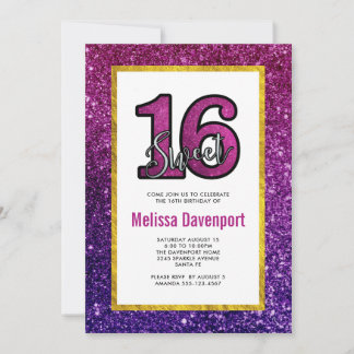 Rosa & Lila Sweet 16 Sparkle Glitzer Edelsteine Einladung