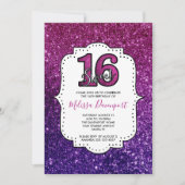 Rosa & Lila Sweet 16 Sparkle Glitzer Edelsteine Einladung (Vorderseite)