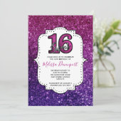 Rosa & Lila Sweet 16 Sparkle Glitzer Edelsteine Einladung (Stehend Vorderseite)