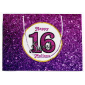 Rosa & Lila Sweet 16 Sparkle Glitzer Edelsteine Große Geschenktüte (Vorderseite)