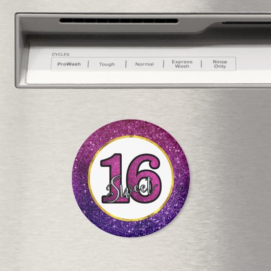Rosa & Lila Sweet 16 Sparkle Glitzer Edelsteine Magnet (In Situ (Geschirrspüler))