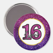 Rosa & Lila Sweet 16 Sparkle Glitzer Edelsteine Magnet (Vorderseite/Rückseite)