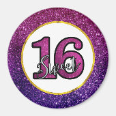 Rosa & Lila Sweet 16 Sparkle Glitzer Edelsteine Magnet (Vorne)