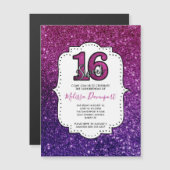 Rosa & Lila Sweet 16 Sparkle Glitzer Edelsteine Magneteinladung (Vorne/Hinten)