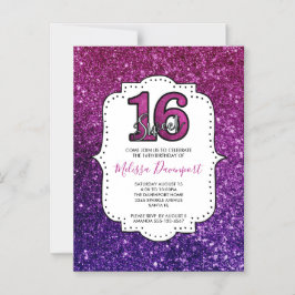 Rosa & Lila Sweet 16 Sparkle Glitzer Edelsteine Magneteinladung
