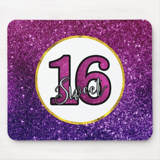 Rosa & Lila Sweet 16 Sparkle Glitzer Edelsteine Mousepad (Vorne)