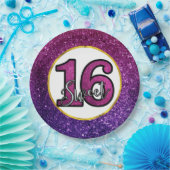 Rosa & Lila Sweet 16 Sparkle Glitzer Edelsteine Pappteller (Party)