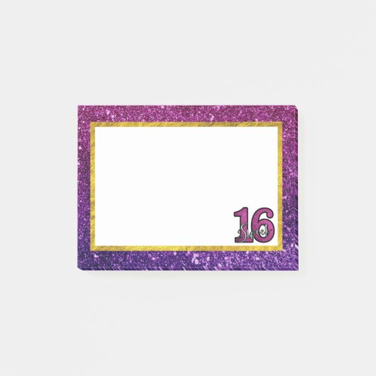 Rosa & Lila Sweet 16 Sparkle Glitzer Edelsteine Post-it Klebezettel (Vorderseite)