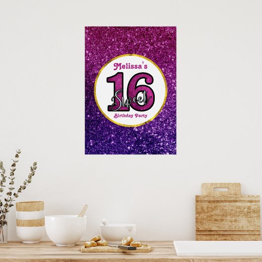 Rosa & Lila Sweet 16 Sparkle Glitzer Edelsteine Poster (Küche)