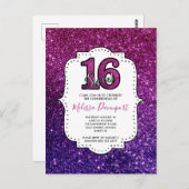 Rosa & Lila Sweet 16 Sparkle Glitzer Edelsteine Postkarte (Vorne/Hinten)