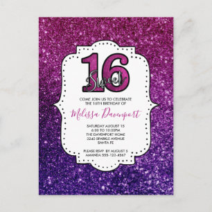 Rosa & Lila Sweet 16 Sparkle Glitzer Edelsteine Postkarte