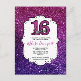 Rosa & Lila Sweet 16 Sparkle Glitzer Edelsteine Postkarte