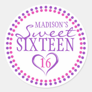 Rosa Lila Sweet 16 Umschlag Aufkleber Sticker w He
