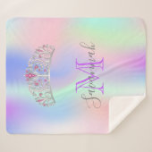 Rosa lila Tiara-Krone Monogramm holografisch Sherpadecke (Vorderseite (Horizontal))