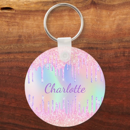 Rosa lila Tropfen holografisch Schlüsselanhänger (Vorderseite)
