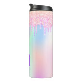 Rosa lila Tropfen holografisches Monogramm Thermosbecher (Nach rechts gedreht)