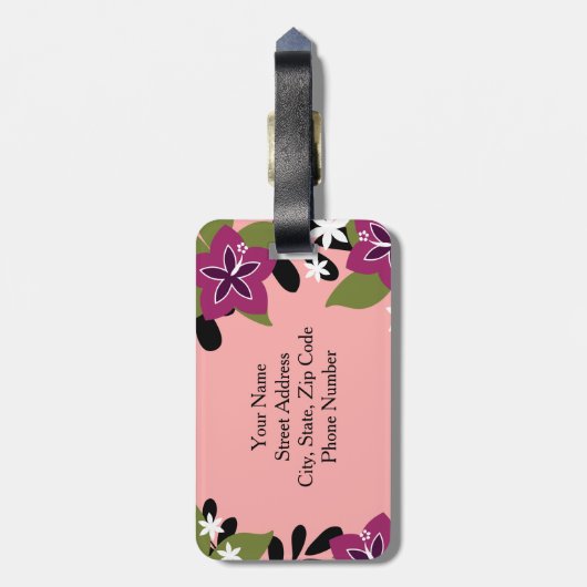 Rosa lila tropische Hibiskus-Blumen Gepäckanhänger (Rückseite vertikal)