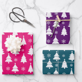 Rosa, Lila und Aquamarine Weihnachtsbaummuster Geschenkpapier Set