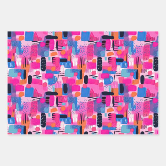 Rosa, Lila und Blau Abstraktes Bohemisches Muster Geschenkpapier Set (Vorderseite 3)