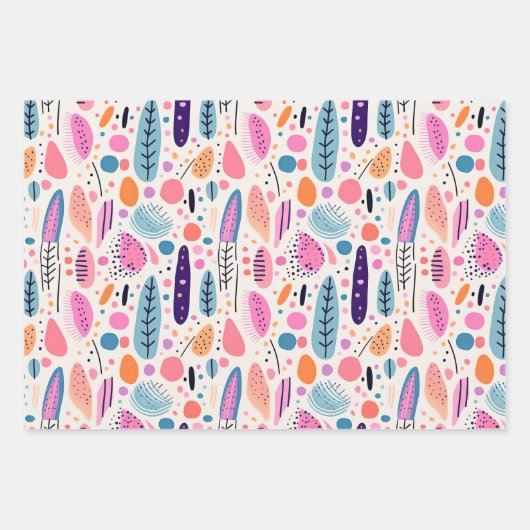 Rosa, Lila und Blau Abstraktes Bohemisches Muster Geschenkpapier Set (Vorderseite 2)