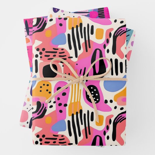 Rosa, Lila und Blau Abstraktes Bohemisches Muster Geschenkpapier Set (Beispiel)