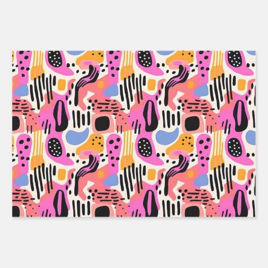 Rosa, Lila und Blau Abstraktes Bohemisches Muster Geschenkpapier Set (Vorderseite)