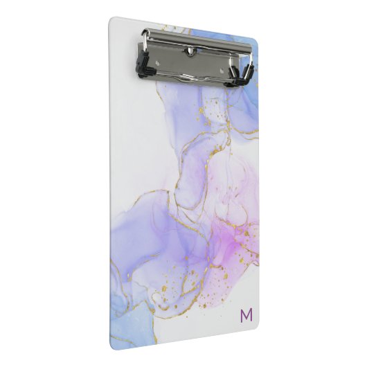 Rosa, Lila und blaue Alkoholtinte Mini Klemmbrett (Schrägansicht)