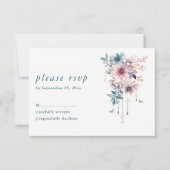 Rosa lila und blaue Blumen und Schmetterlinge RSVP Karte (Vorderseite)