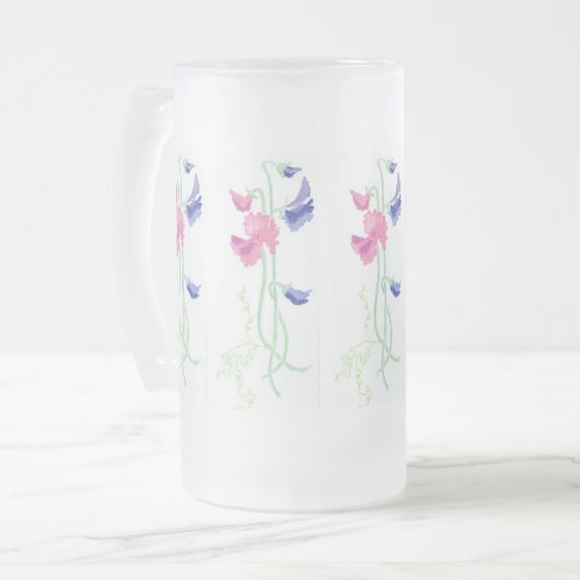 Rosa-, Lila und Blauehandgemalte Platterbsen Mattglas Bierglas (Vorderseite Links)