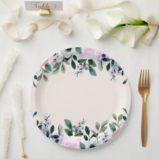 Rosa Lila und grüne Aquarellfarben Pappteller (Hochzeit)