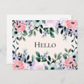 Rosa Lila und grüne Flora Hallo Postkarte (Vorne/Hinten)