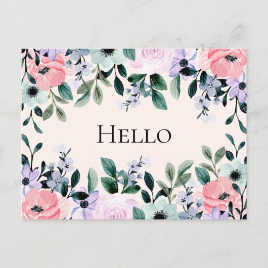 Rosa Lila und grüne Flora Hallo Postkarte (Vorderseite)
