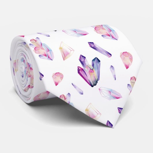 Rosa, Lila und grüne Kristalle Krawatte (Gerollt)
