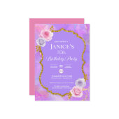 Rosa Lila und Lavendel Geburtstagseinladung Karte (Vorderseite/Rückseite Beispiel)