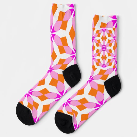 Rosa Lila und Orange Blumen Geometrisch Socken (Linkes Detail)