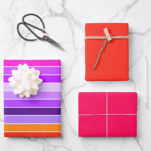 Rosa, Lila und orange Geschenkpapier Set