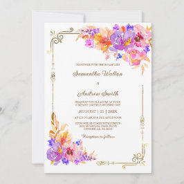 Rosa, Lila und orange Hochzeit Einladung