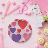 Rosa Lila und rote Valentintagsherzen Pappteller (Party)